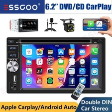 Double 2 Din Apple CarPlay Car Stereo Bluetooth Radio 6.2" CD DVD Player MIC CAM