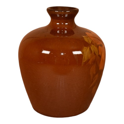 Owens Utopian Early 1900s Art Pottery Brown Hand Painted Ceramic Vase 106 - Picture 4 of 6