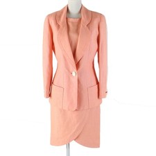 Vintage Chanel Linen Jacket Dress Set Up Suit Size 36 Orange