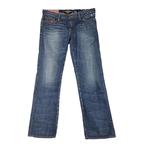 Lucky Brand Jeans Damen 10 blau Riley Legend Mid Rise gerade bestickt Boho