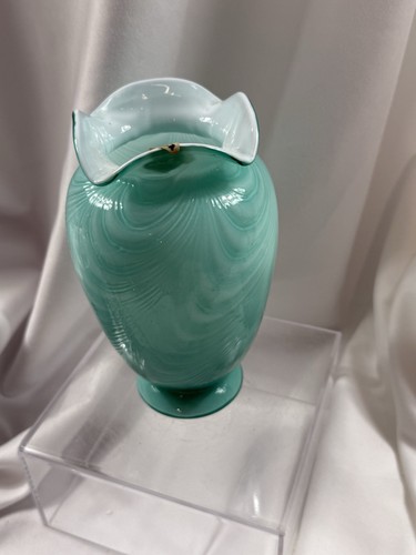 Vintage Vase Fenton Art Glass Blue Cased Textured Vase 6.75” - Picture 6 of 9