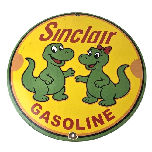 Vintage Sinclair Gasoline Porcelain Sign - Dinosaurs Gas Pump Plate Sign