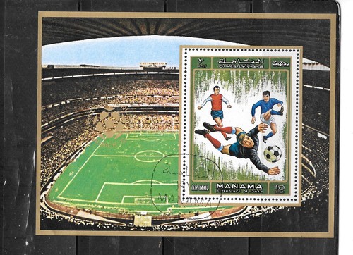 MANAMA 1971 SOCCER STADIUM AIR MAIL SOUVENIR SHEET CTO XF USED TOPICAL STAMP