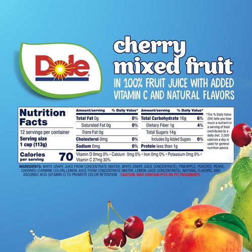 Cherry Mixed Fruit Fruit Bowls Snack in 100% Fruit Juice 12 - 4 oz Cups - Picture 3 of 8