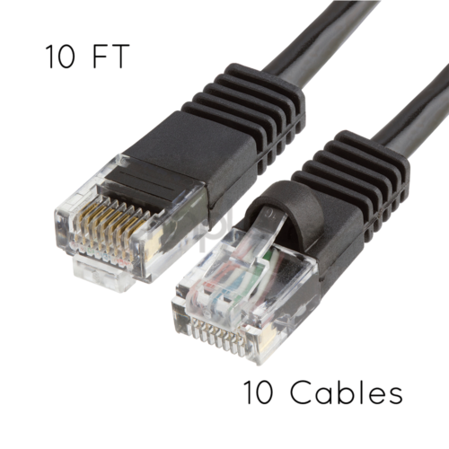 10x 10 Fuß CAT5e Kabel Ethernet Lan Netzwerk CAT5 RJ45 Patchkabel Schwarz NEU - Bild 1 von 4