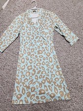 J. McLaughlin Faux Wrap Catalina Knit Dress Womens Medium Blue Animal Print