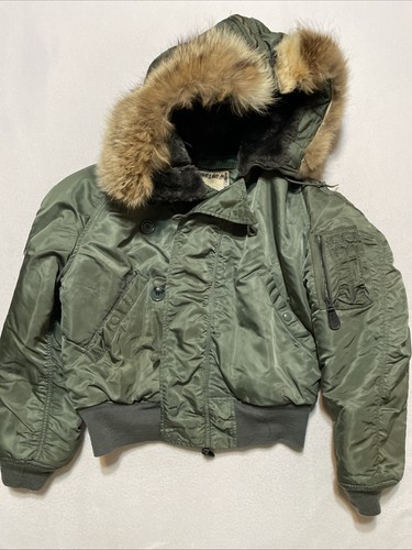 USAF N-2B Heavy Flight Jacket Medium Vietnam Era Lancer Clothing Coyote Fur Hood