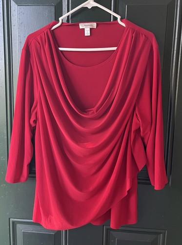 Dressbarn Damen Plus SHIRT 3X ROT eleganter Pullover 3/4 Ärmel vorne drapiert