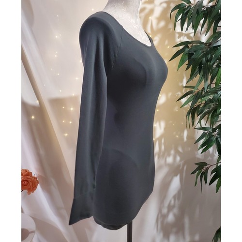 Wolford Cotton Velvet Long Sleeve Scoop Neck Fitted Top Size S Gray Lux Stretch - Picture 2 of 8