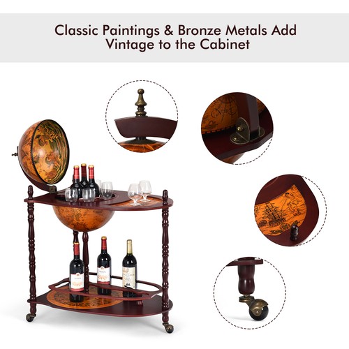 Estante de botella de licor italiano con soporte para barra de vino globo de madera 34" H siglo XVI - Imagen 6 de 9