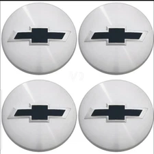 4Pcs of Chevrolet Center Caps 3.25” 83mm Brushed Silver Black Bowtie 22837060