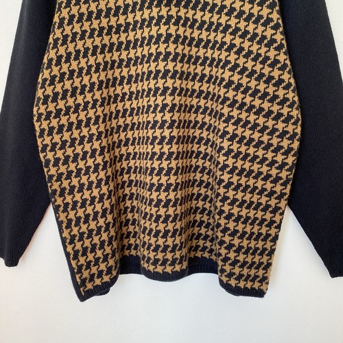 Vintage Jantzen Sweater Plus Size 1X Houndstooth Black Tie Neck Wool Blend - Picture 5 of 7