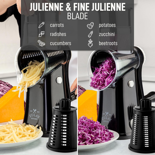 Zulay Rotary Grater 5 Blade Shredder Manual Hand Crank Cheese Grater - Black - Picture 6 of 12