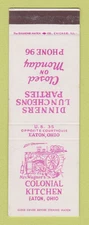 Matchbook Cover - Colonial Kitchen Restaurant Eaton OH SAMPLE