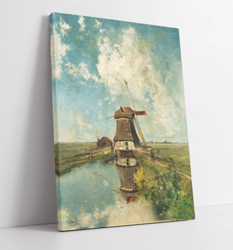 PAUL GABRIEL, A WINDMILL ON A POLDER WATERWAY -CANVAS WALL ARTWORK PICTURE PRINT - 第 1/2 張圖片