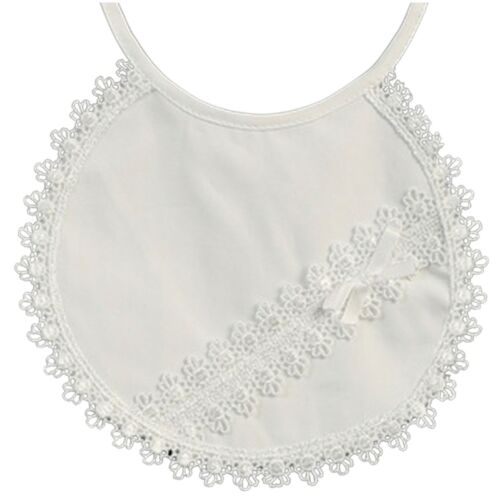 Girl's Baptism/Christening Cotton Tie Bib with Ribbon and Lace Trim Made in USA
