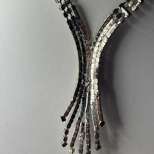 Collana vintage art deco, argento strass cascata cupola ballo matrimonio 13”-16” - Foto 5 di 6