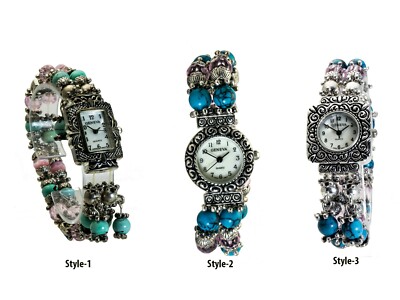 Geneva Pink, White, and Teal Watches NEW GENEVA WHITE,PINK,GREEN,BLUE FLORAL,CHRONOGRAPH BRACELET  main image 2