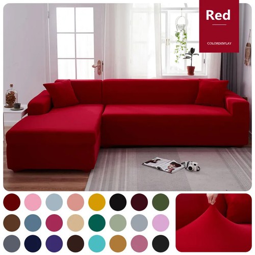 Solid Color Corner Sofa Cover Living Room Elastic Plain Couch Cover Slipcovers - Picture 12 of 44