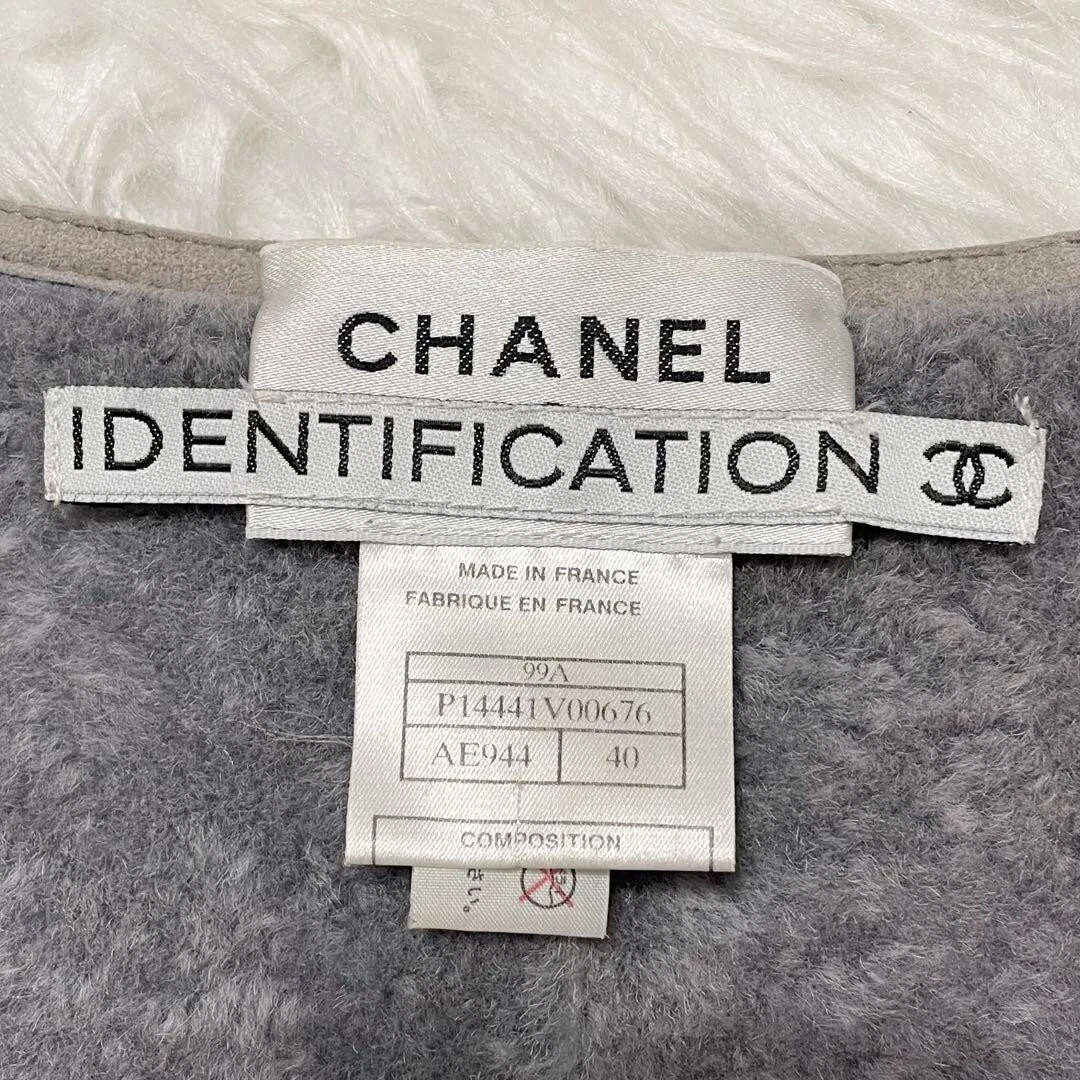 Giacca CHANEL vintage Mouton in pelle senza colletto taglia 40 grigia donna