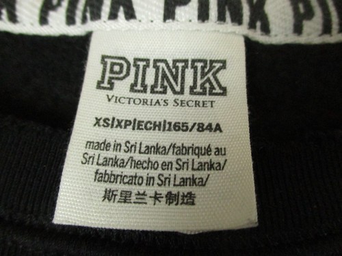 Victoria's Secret PINK Women's Black Sweatshirt XS Spellout Logo Pullover ripped - Picture 9 of 15