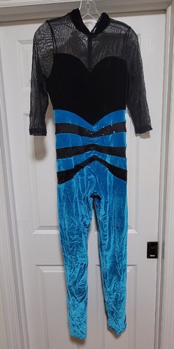 Black n Blue Disco Costume Theme Party Dance Stage Velvet Bodysuit sz Medium - Picture 19 of 23