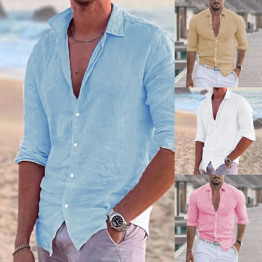 Men's Shirt Cotton Linen Sleeve T-shirt Short Plain Shirts Casual Mens *20% OFF*