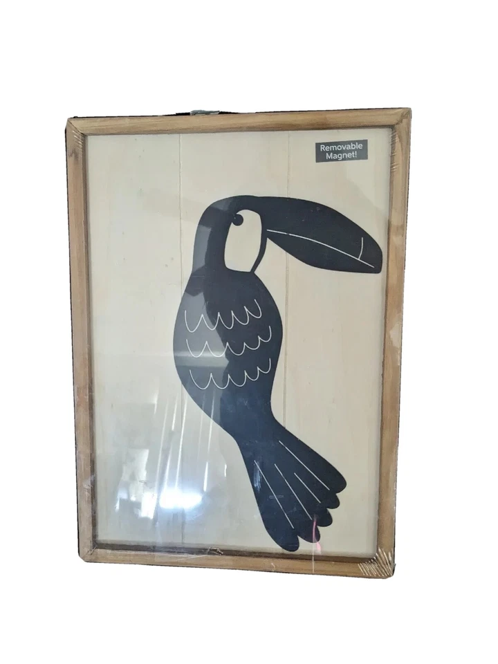 Framed Wall Art Black Metal Toucan On Thin Wooden Background With Small Magnet - Image 2 of 4