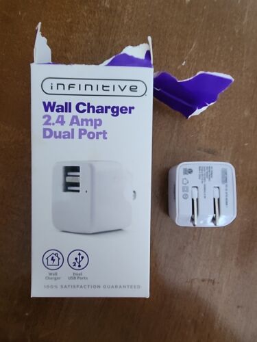 Infinitive Wall Charger 2.4 Amp Dual Port White USB A Cable 110-220V 50-60 Input