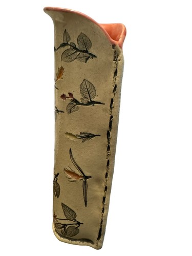 Studiokeramik eingeklemmte Zylinder Vase Blätter Floral 10" - Bild 3 von 6