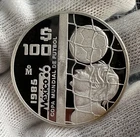 1985 $100 BANCO DE MEXICO 1 OZ SILVER .925 PROOF MEDAL FUTBOL MEXICO 86 UNC