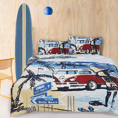 Retro Australia Surf Beach Summer Quilt Doona Cover Set Single Double Queen King