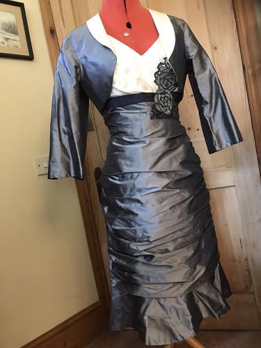 LINEA RAFFAELLI MOTHER OF BRIDE RACE DRESS SUIT OCCASION SILVER GREY IVORY BEADS - Picture 3 of 23