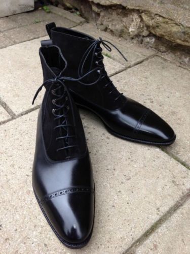 MEN NEU HANDMADE SUEDE & LEATHER Schuhe BLACK LACE UP FORMAL BOOTS MEN NEU HANDMADE SUEDE & LEATHER Schuhe BLACK LACE UP FORMAL BOOTS