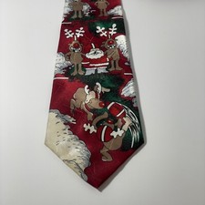 Santa Christmas Neck Tie Red Rudolf Reindeer Holiday Winter READ