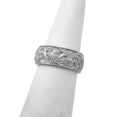 Massiver 14K Weißgold Karpfen & Wellen Ring 9mm breites Band Koi Fisch japanisches Ornament - Bild 3 von 11