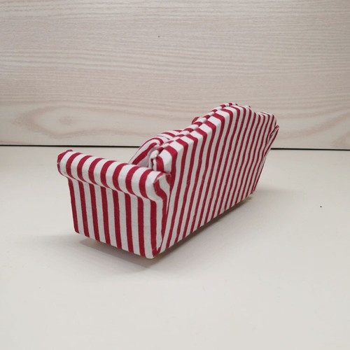Dollhouse 1/12 Scale Miniature Red Cloth Sofa with Pillow Wooden Furniture Kit - Picture 5 of 5