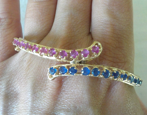 Vintage 14K Yellow Gold Bypass Sapphire Ruby Bracelet - 13.2 gms, 6.2in, 2.20 ct - Picture 5 of 12