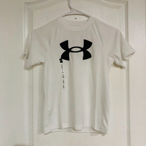 Boys 8-20 Under Armour Big Logo Tech Tee Loose Fit Crew Neck White Small NWT - Picture 3 of 5