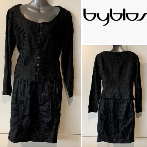 Byblos, BYBLOS Italy Vintage Black 2-Piece Cornelli Jacket & Skirt, Dress 10Au/8US/42IT