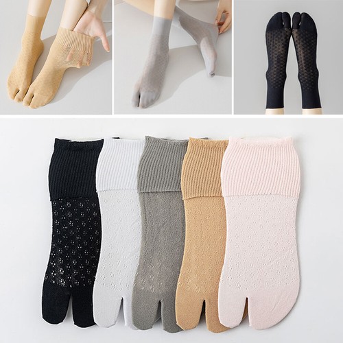 5 Pairs Womens Fishnet Ankle Socks Lace Hollow Mesh Two Finger Toe Short Socks• - Picture 2 of 29