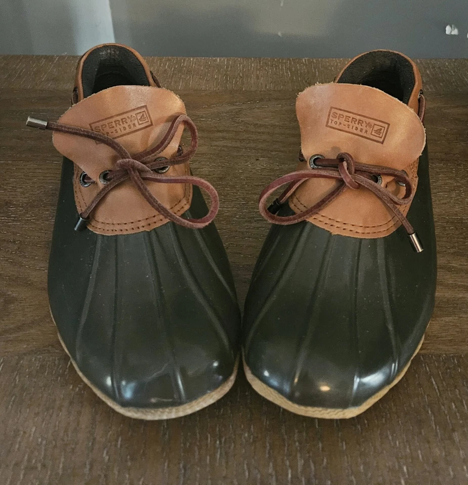 Sperry para J. Botas impermeables Crew para mujer de goma verde de cuero marrón talla 8 Foto 2 de 4