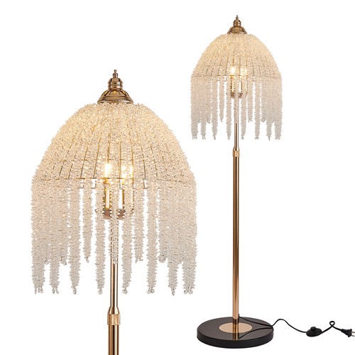 63'' Elegant Gold Crystal Floor Lamp w On-Off Foot Switch Living Room Lighting - Picture 7 of 8