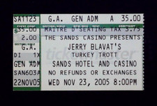 Jerry Blavat Turkey Trot Ticket Stub The Sands Casino Show Event GA 11/23/2005