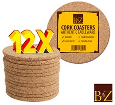 Cork Coasters Coffee Drink Pad Mat Plain Round Heat Insulation - 12Pcs