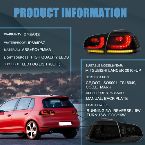 VLAND Tail Lights SMOKED Rear Brake Lamps For VW Golf VI MK6 GTI R 2010-2014 L+R - Picture 10 of 10