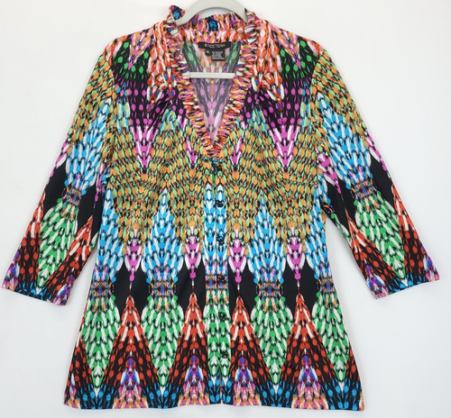 Etcetera Ruffle V Neck Button Up Shirt Top Blouse Women XL Art To Wear Festive