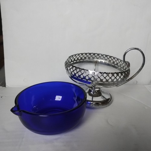 Cobalt Blue And Chrome Cream Jug Blue Glass Dish - Picture 4 of 11