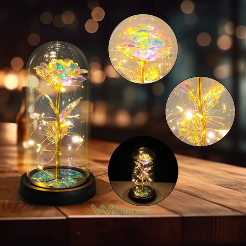 Enchanted Rose Flower Forever In Glass Dome LED Light Valentine's Day Gift Decor - Picture 102 of 278