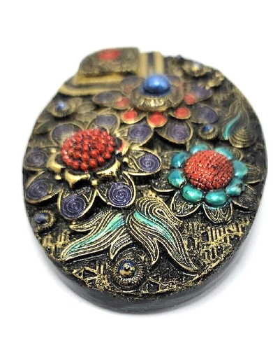 Bemalte große Damen-Bolokrawatte oder Gürtelschnalle im Repousse-Look Acryl Blumen L@@k - Bild 11 von 15